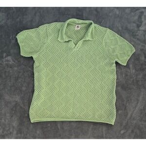 Dandy Del Mar Polo Shirt Mens XXL Pistachio Green The Antibes Crochet Loose Knit